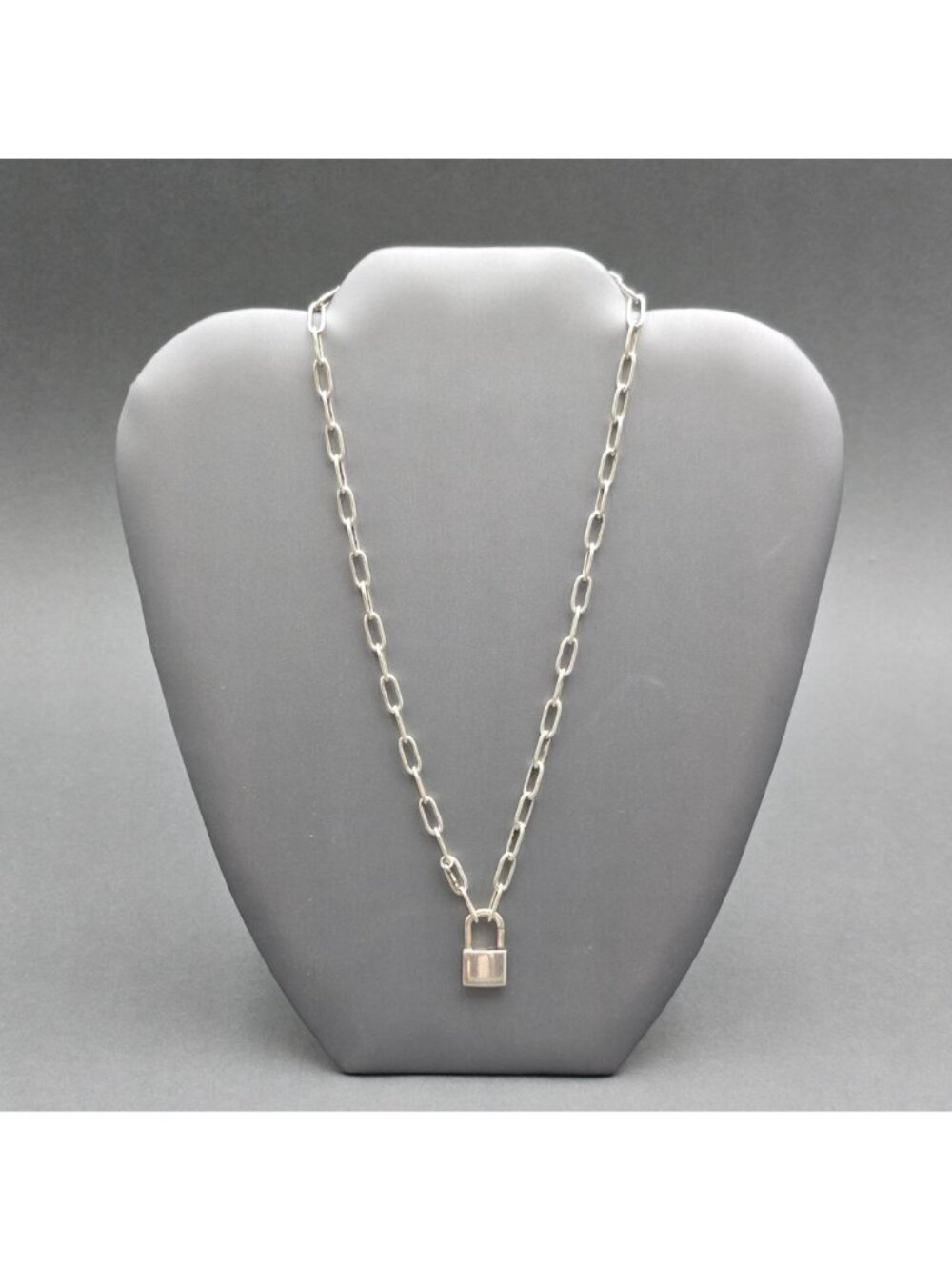 Italian Sterling Silver Padlock Paperclip Chain Statement Necklace 17" - Picture 13 of 13